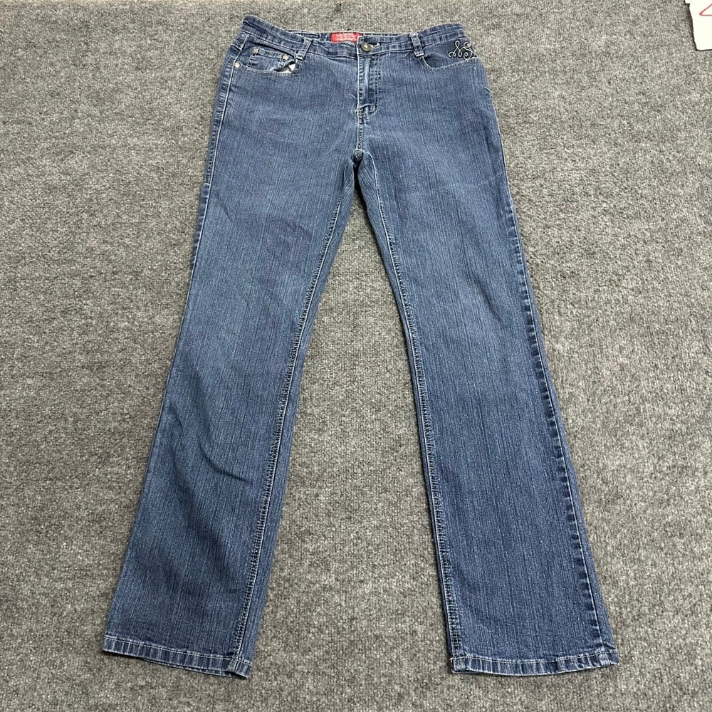 Cosjeans Jeans Womens Size 10 Blue Bootcut Embroidered Ramie Cotton Blend Denim